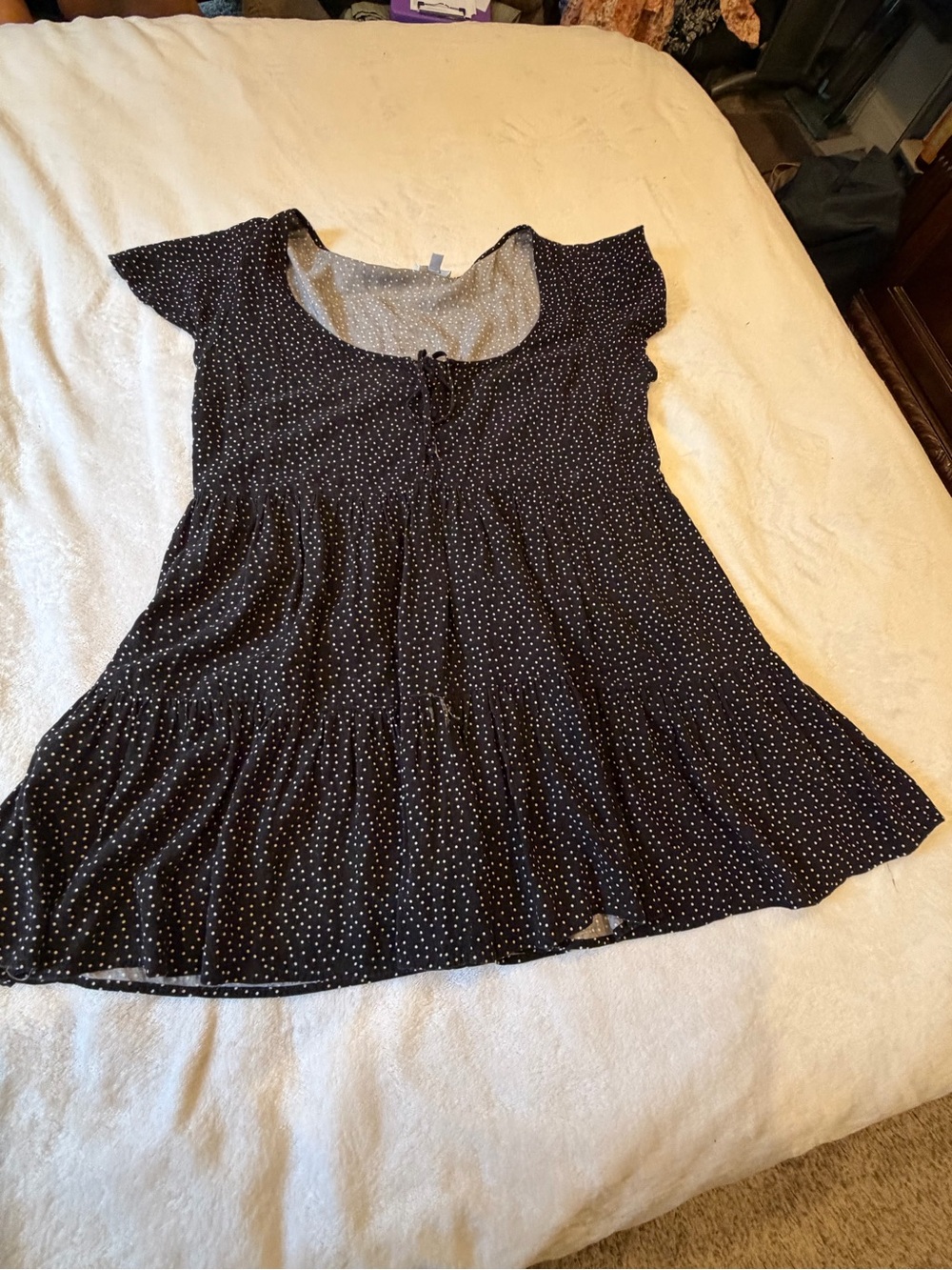 Abound Black Tiny White Polka Dot Scoop Neck Tunic